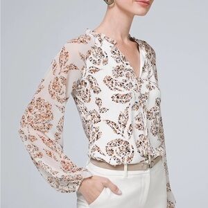 White House Black Market Fall Floral Leaf Print Top NEW!